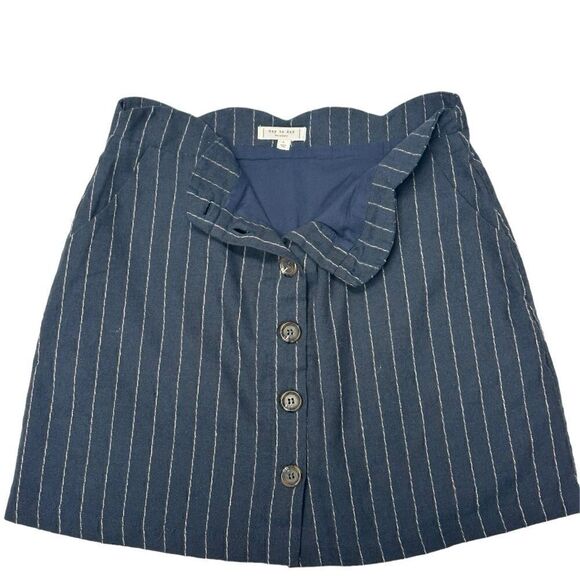 Blu Pepper Navy Stripe Scalloped Waist Mini Skirt Size Large